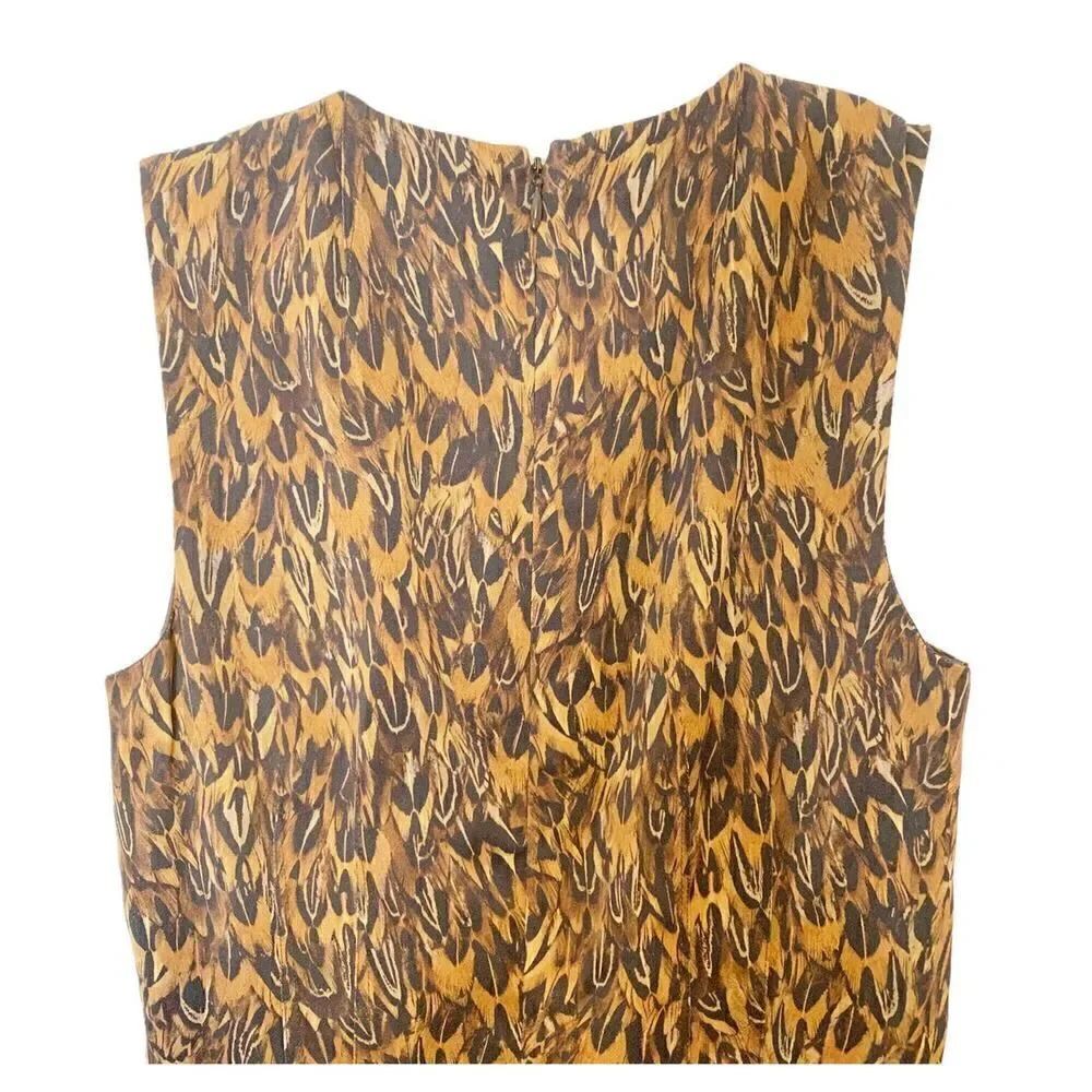 Brown Michael Kors Collection Feather Print Midi Dress Women’s Size 2 Made Italy - Picture 4 of 12